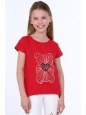 Girls\' T-shirt with a red teddy bear NDZ8309 - Online store - Boutique